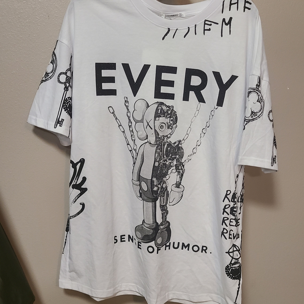 Kaws Tuoguraile Streetwear Oversized Offwhite Nike White Graphic Tee Black Print